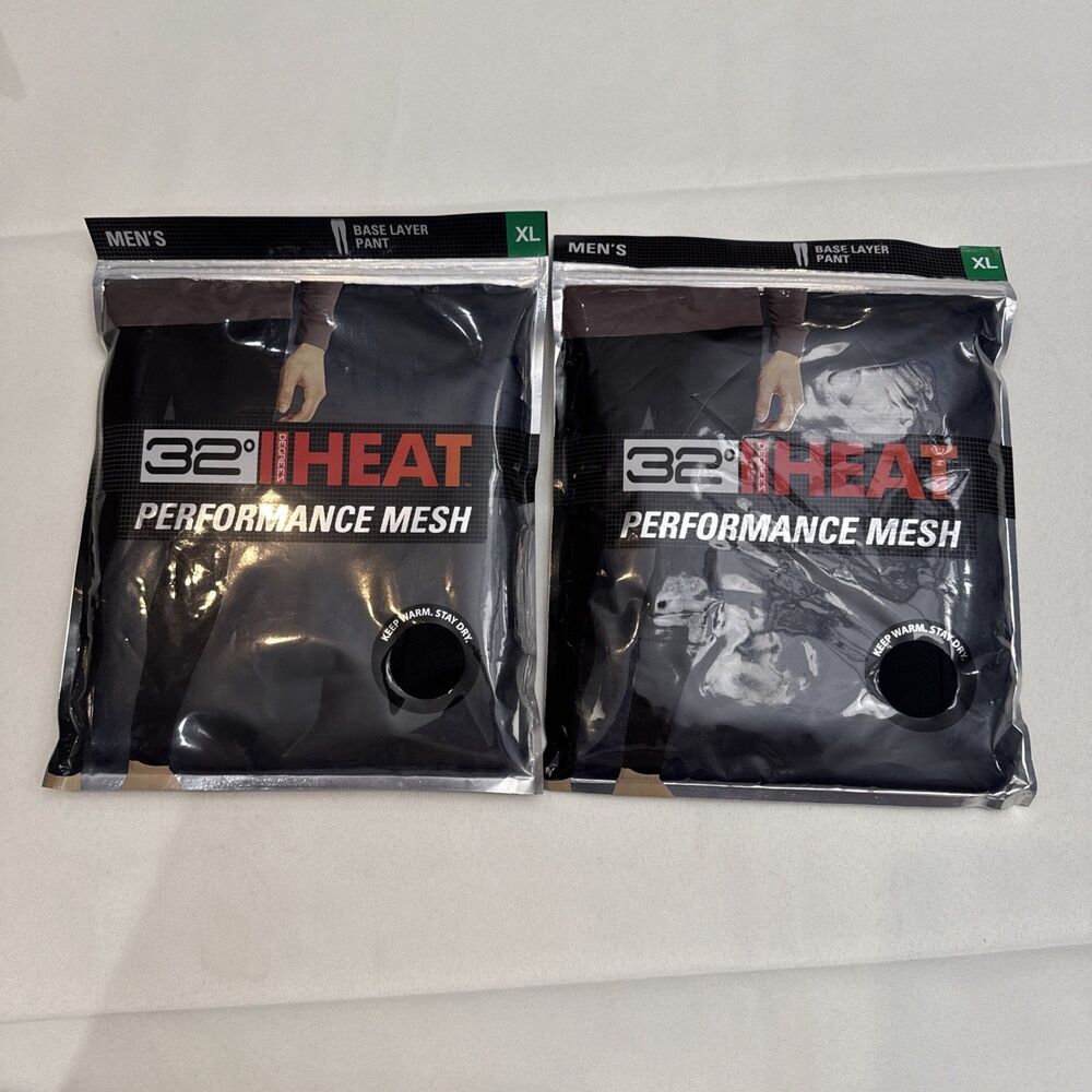 Lot (2) 32° Heat Men's Performance Thermal Base Layer Pant Size XL Black NIP